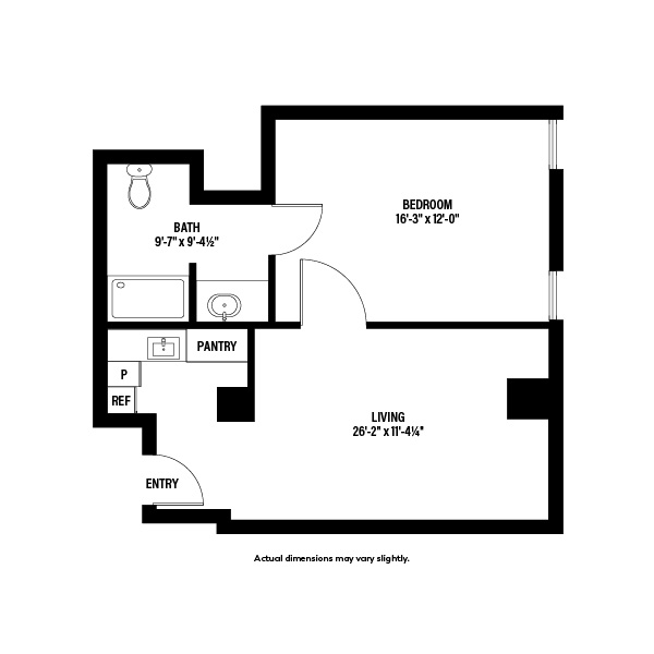 An assisted living apartment floor plan at The Stayton