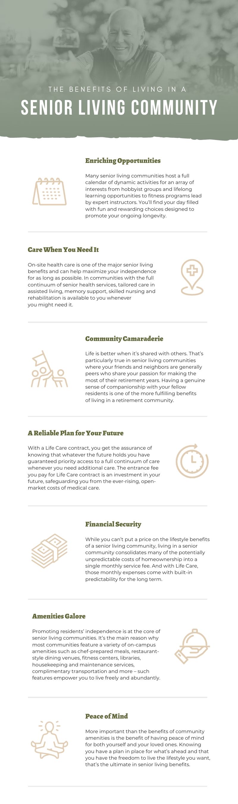 an infographic explaining the benefits of living in a senior living community